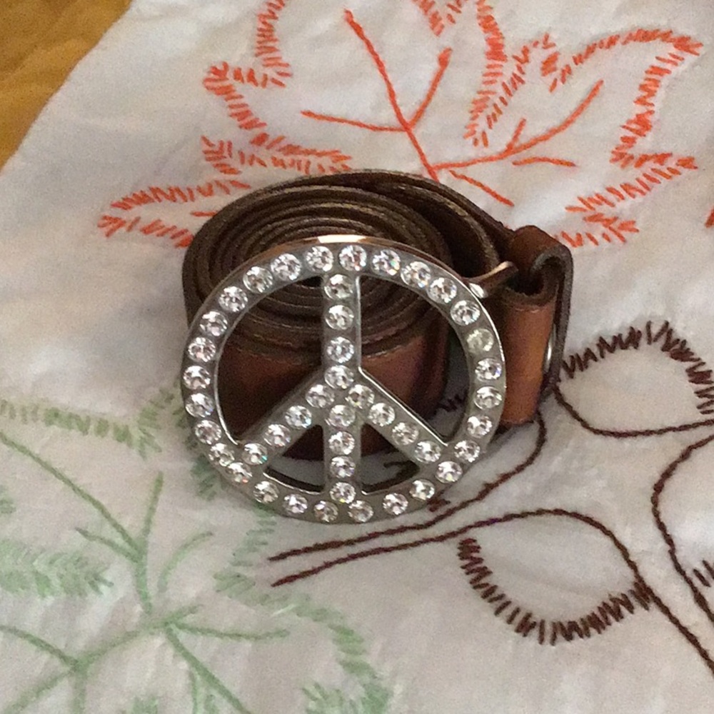 Leatherock Rhinestone Peace Buckle Belt